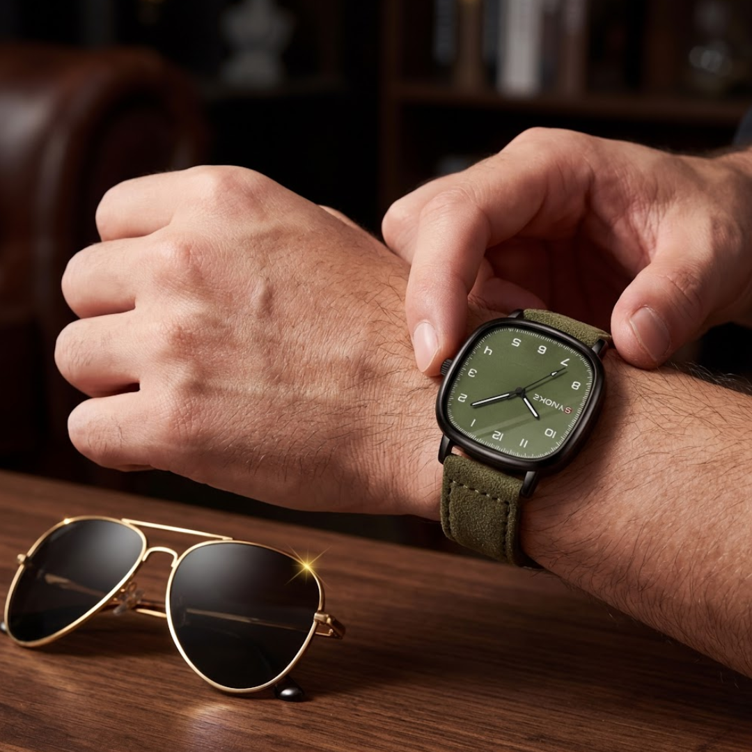 SET MAVERICK COMMAND™ · Gafas Aviador Gold + Reloj Táctico Verde Militar