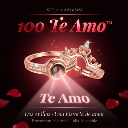 SET x2 ANILLOS 100 TE AMO™ — Proyección + Corona | Ajustable | Caja Regalo