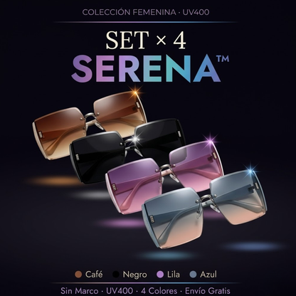 SET x4 GAFAS SOL SERENA™ — Teal · Café · Lila · Negro | Sin Marco | UV400