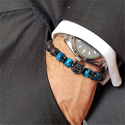 SET WOLF COMMAND™ · Pulsera Lobo Volcánica + Gafas Pantera Gold · Hombre