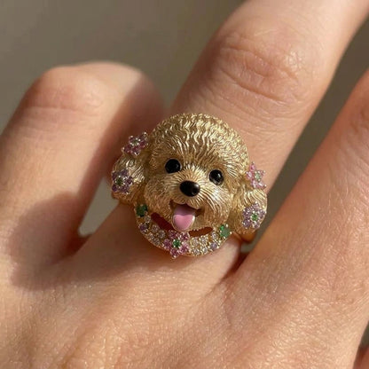COLECCIÓN PET LOVE™ · Anillos Ajustables Perrito & Gatito · CoverGold + Circonias