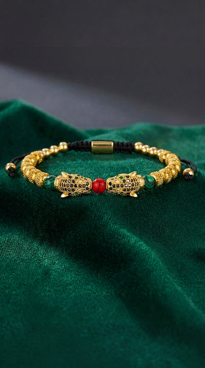 BRAZALETE TIGRE DE BALI™ · Doble Tigre Dorado con Malaquita