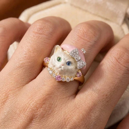 COLECCIÓN PET LOVE™ · Anillos Ajustables Perrito & Gatito · CoverGold + Circonias
