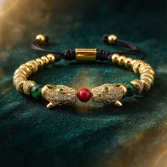 BRAZALETE TIGRE DE BALI™ · Doble Tigre Dorado con Malaquita