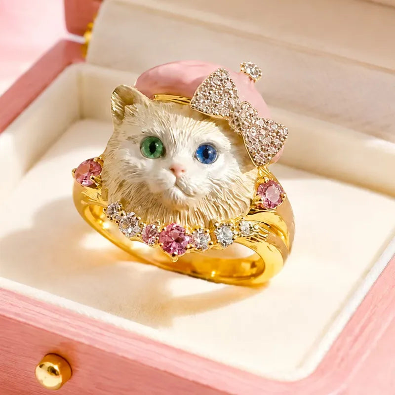 COLECCIÓN PET LOVE™ · Anillos Ajustables Perrito & Gatito · CoverGold + Circonias