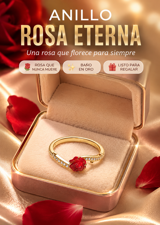 ANILLO ROSA ETERNA™ · Anillo Rosa Roja Baño en Oro · Regalo Perfecto Mujer