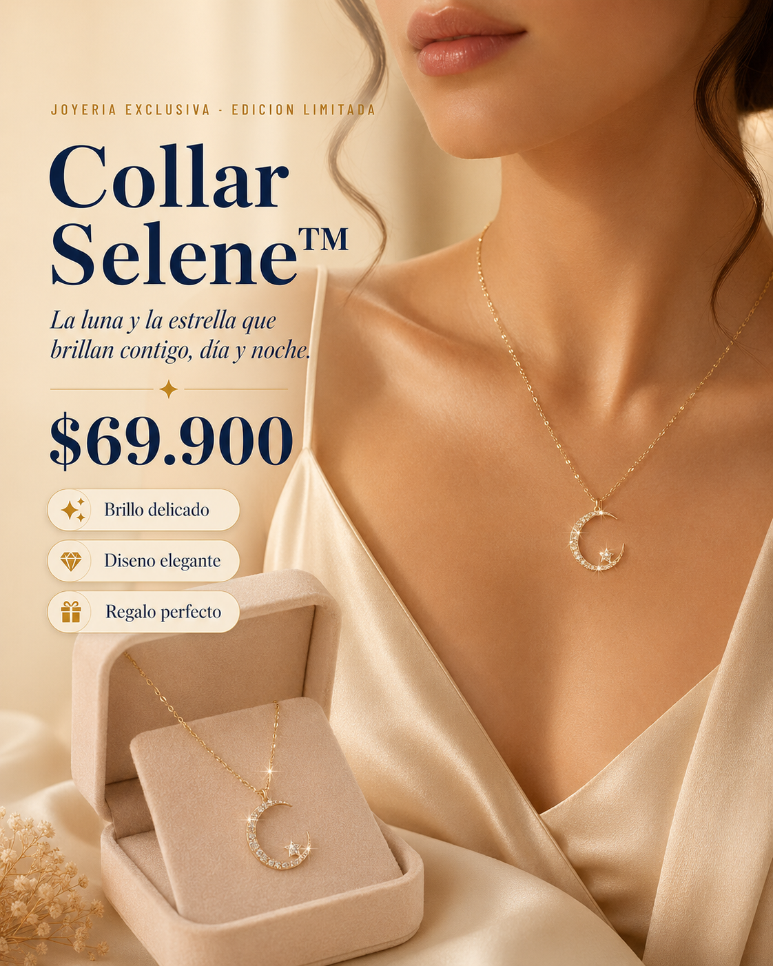 COLLAR SELENE™ · Collar Luna y Estrella Acero Inoxidable · Joyería Exclusiva Mujer