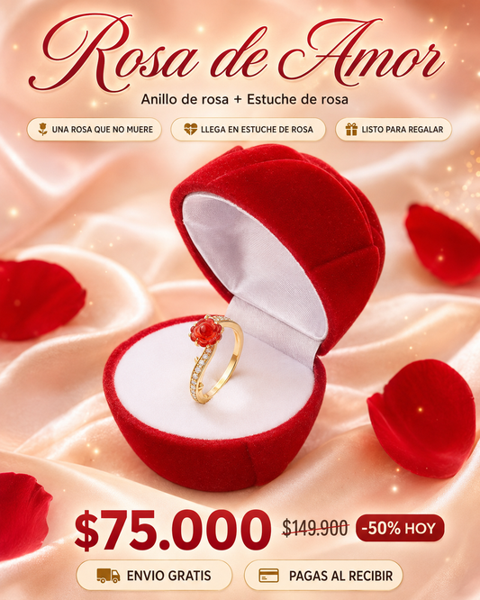 SET ROSA DE AMOR™ · Anillo de Rosa + Estuche de Rosa · Regalo Perfecto