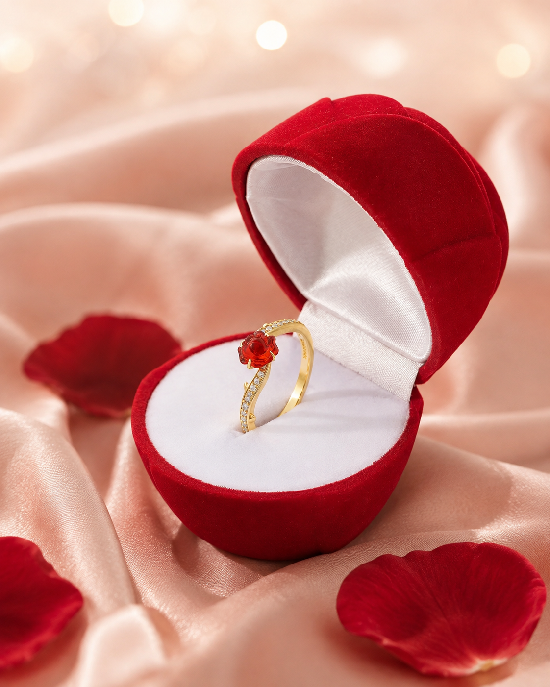 SET ROSA DE AMOR™ · Anillo de Rosa + Estuche de Rosa · Regalo Perfecto