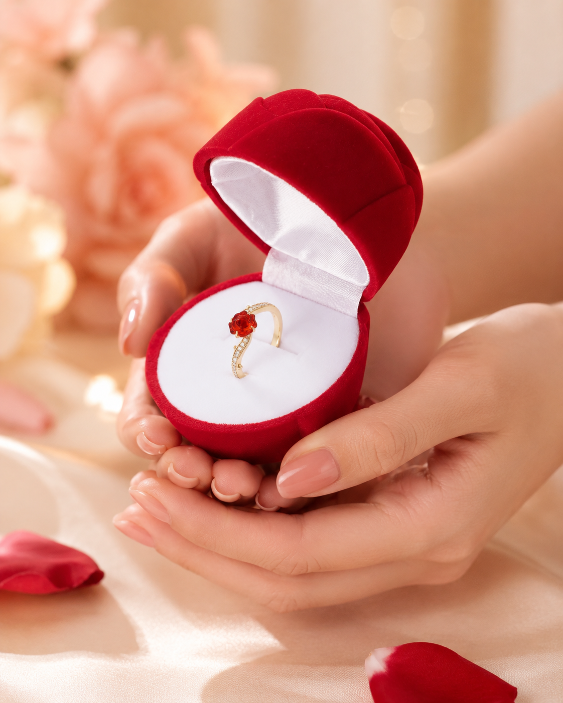 SET ROSA DE AMOR™ · Anillo de Rosa + Estuche de Rosa · Regalo Perfecto