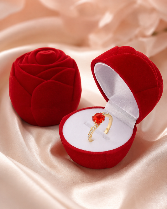 SET ROSA DE AMOR™ · Anillo de Rosa + Estuche de Rosa · Regalo Perfecto