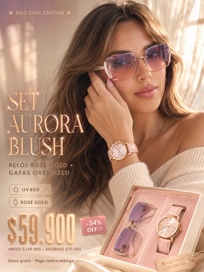 SET AURORA BLUSH™ · Reloj Rosa + Gafas Oversized Degradé · Dúo Chic Mujer