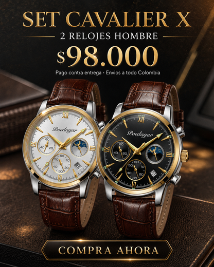 SET DUO CAVALIER™ · 2 Relojes Hombre Correa Cuero · Luxury Edition