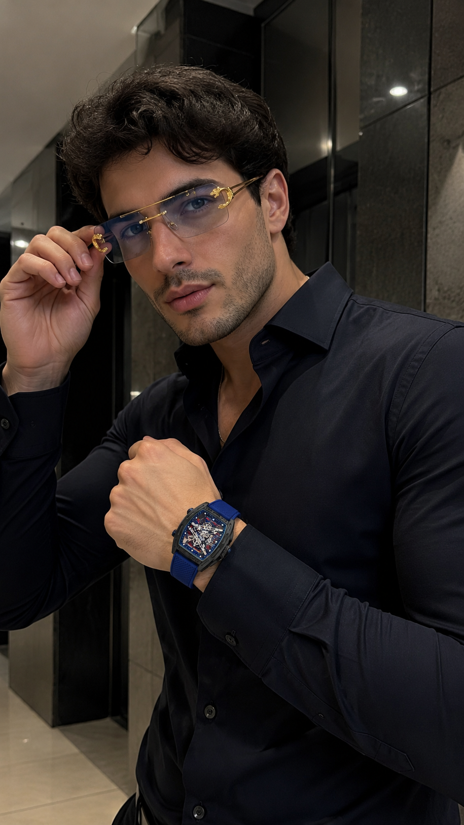 SET MAGNATE™ · Reloj Skeleton + Gafas de Tigre Doradas · Set Premium Hombre