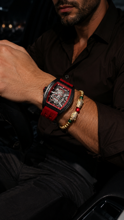 SET IL CAPO · Reloj Skeleton + Brazalete Jaguar Dorado · Set Hombre