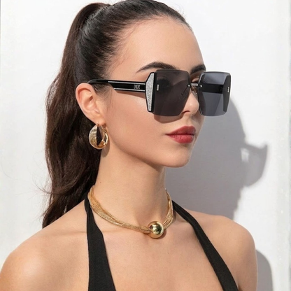 SET NOIR ÉCLAT™ · Reloj Gold Rectangular + Gafas Square Glitter · Mujer