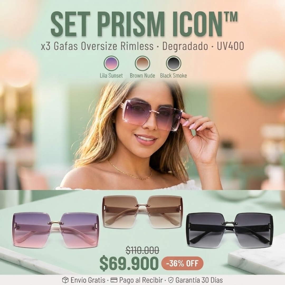 SET PRISM ICON™ · x3 Gafas Oversize Rimless Degradado · Mujer