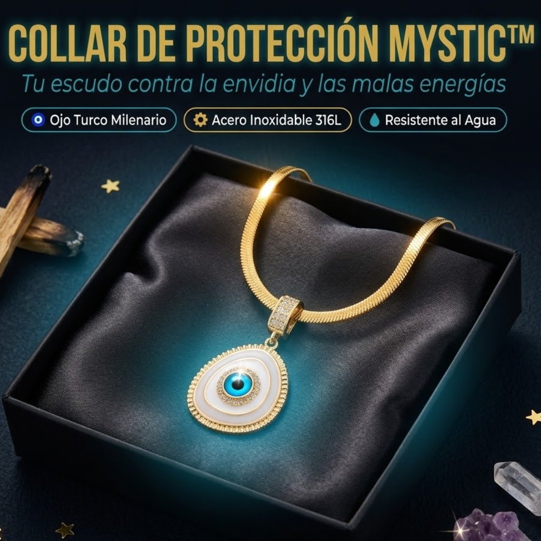 Collar de Protección Mystic™ — Ojo Turco con Cristales Zirconia | Cadena Herringbone Dorada