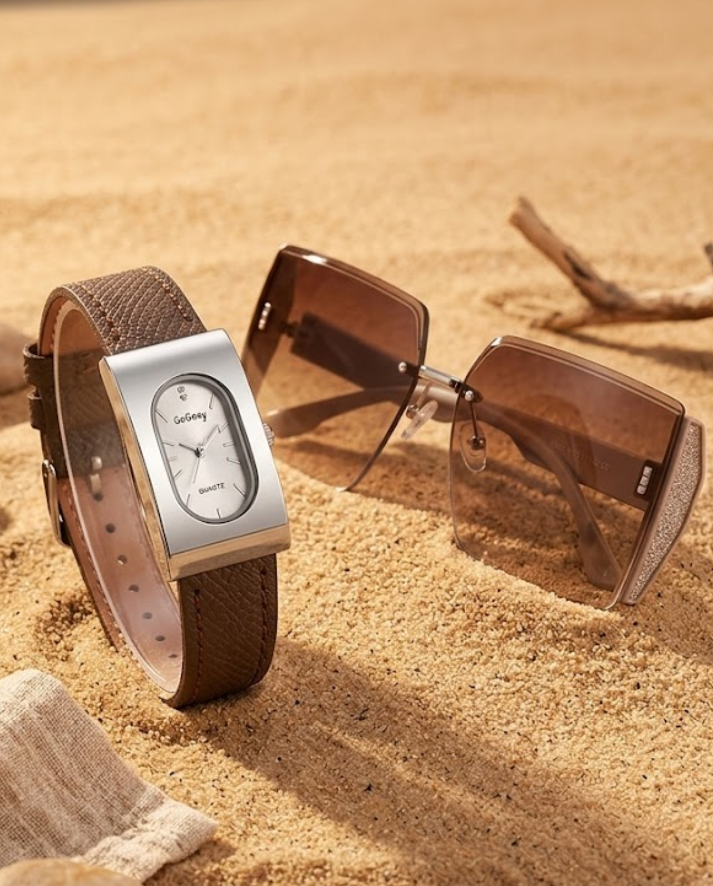 Set Sahara Chic — Gafas Oversize Degradado + Reloj Elegante Saffiano