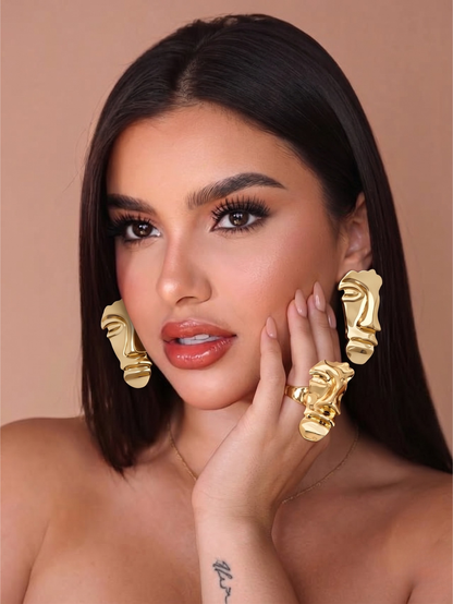 SET VISAGE D'OR™ · Aretes Rostro Escultural + Anillo Rostro · Gold · Mujer