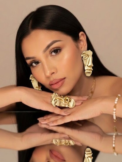 SET VISAGE D'OR™ · Aretes Rostro Escultural + Anillo Rostro · Gold · Mujer