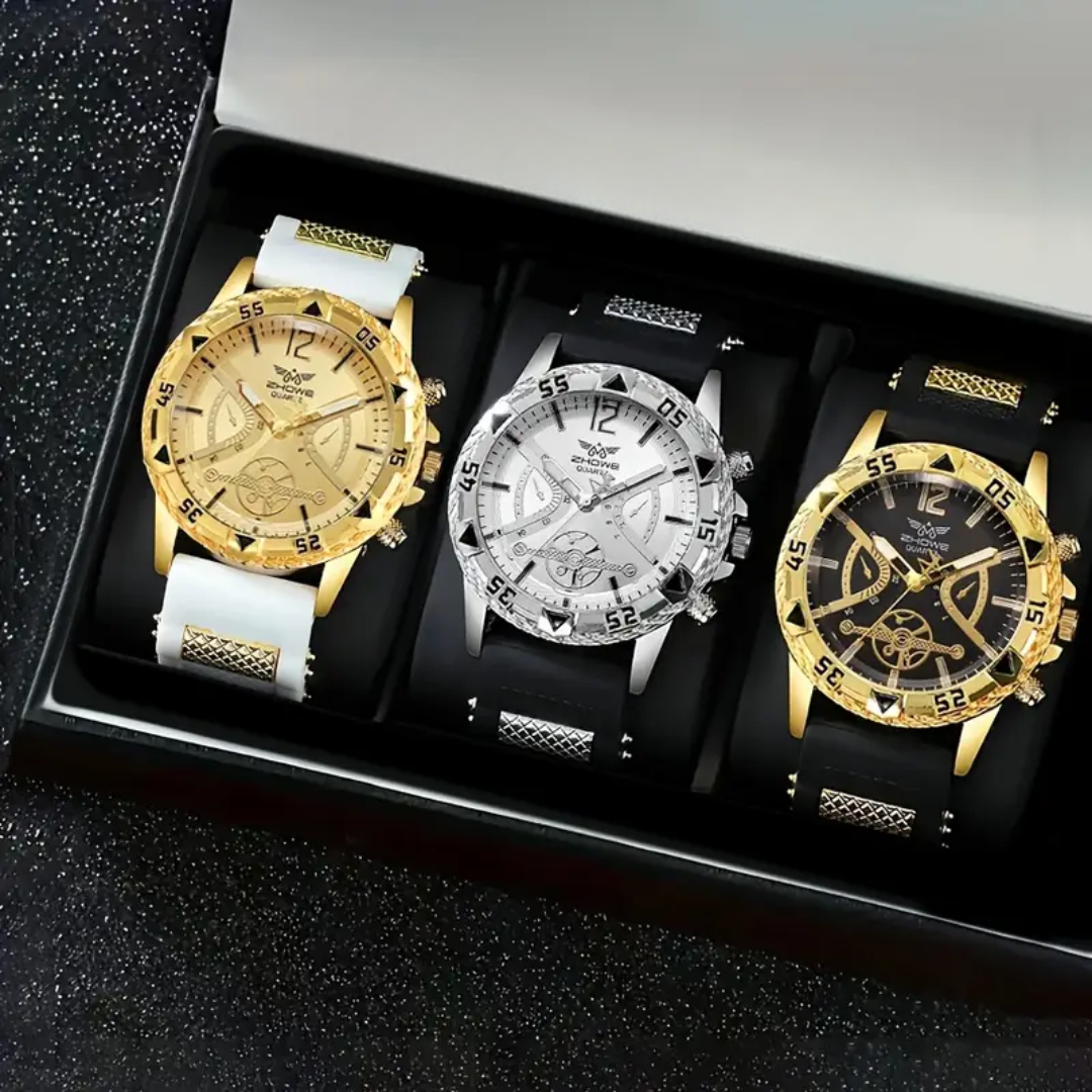 SET AUREUS™ · Set x3 Relojes para Hombre · Correa de Silicona
