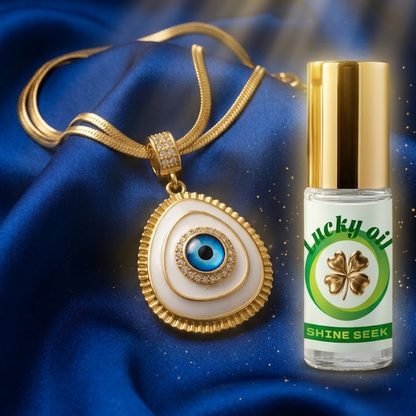 SET OJO DE LA FORTUNA™ · Collar Ojo Turco + Roll-On Aceite de la Suerte · Amuleto Protección Buena Energía