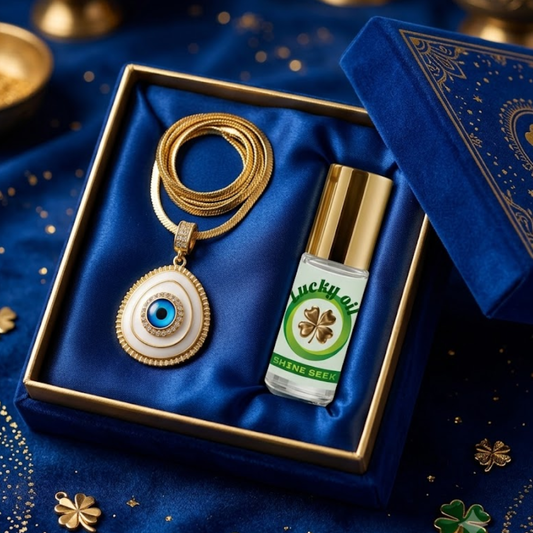 SET OJO DE LA FORTUNA™ · Collar Ojo Turco + Roll-On Aceite de la Suerte · Amuleto Protección Buena Energía