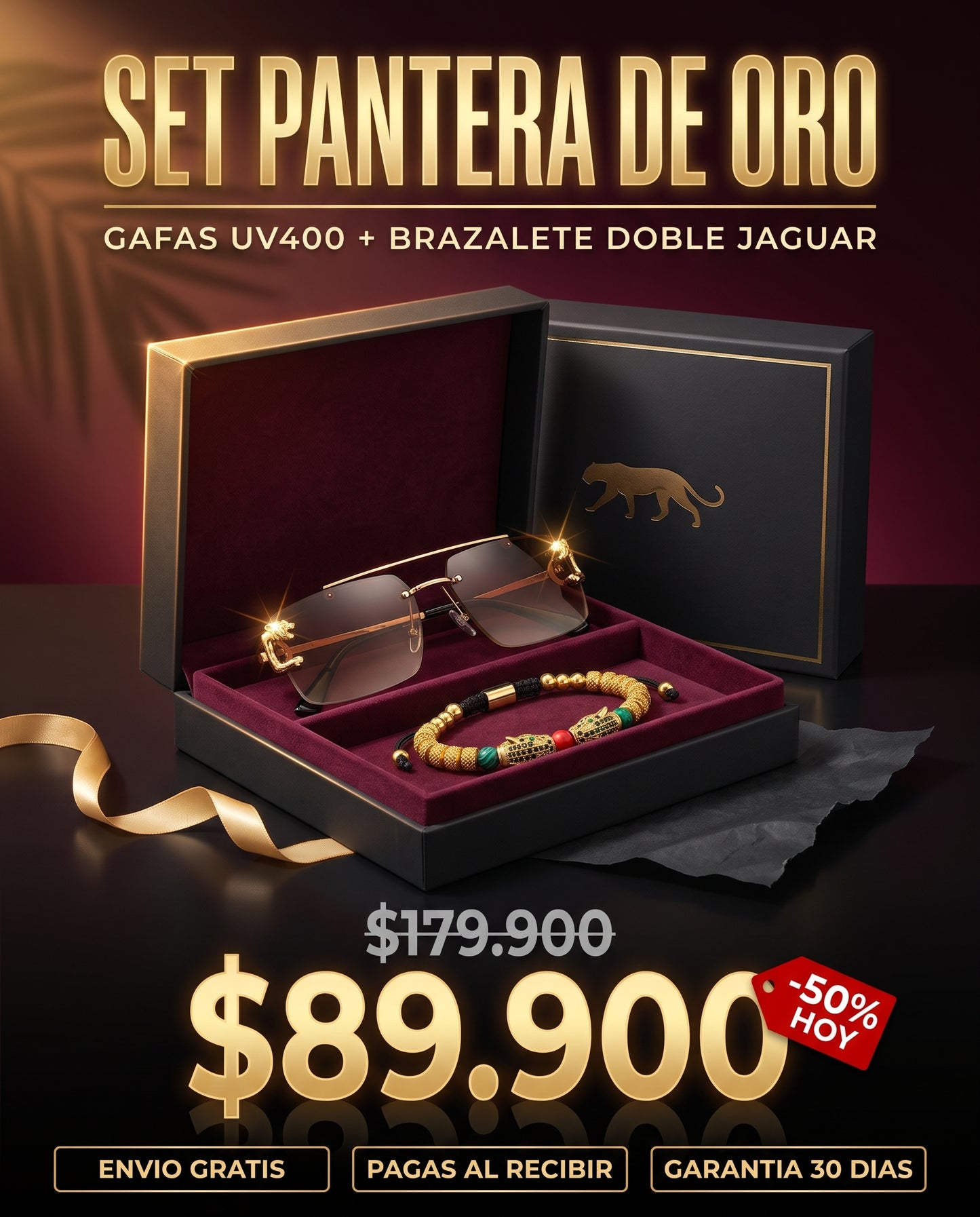 SET PANTERA DE ORO™ · Gafas UV400 + Brazalete Doble Jaguar · Hombre