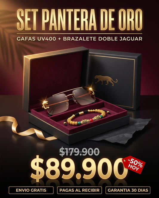 SET PANTERA DE ORO™ · Gafas UV400 + Brazalete Doble Jaguar · Hombre