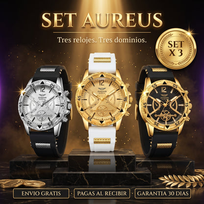 SET AUREUS™ · Set x3 Relojes para Hombre · Correa de Silicona