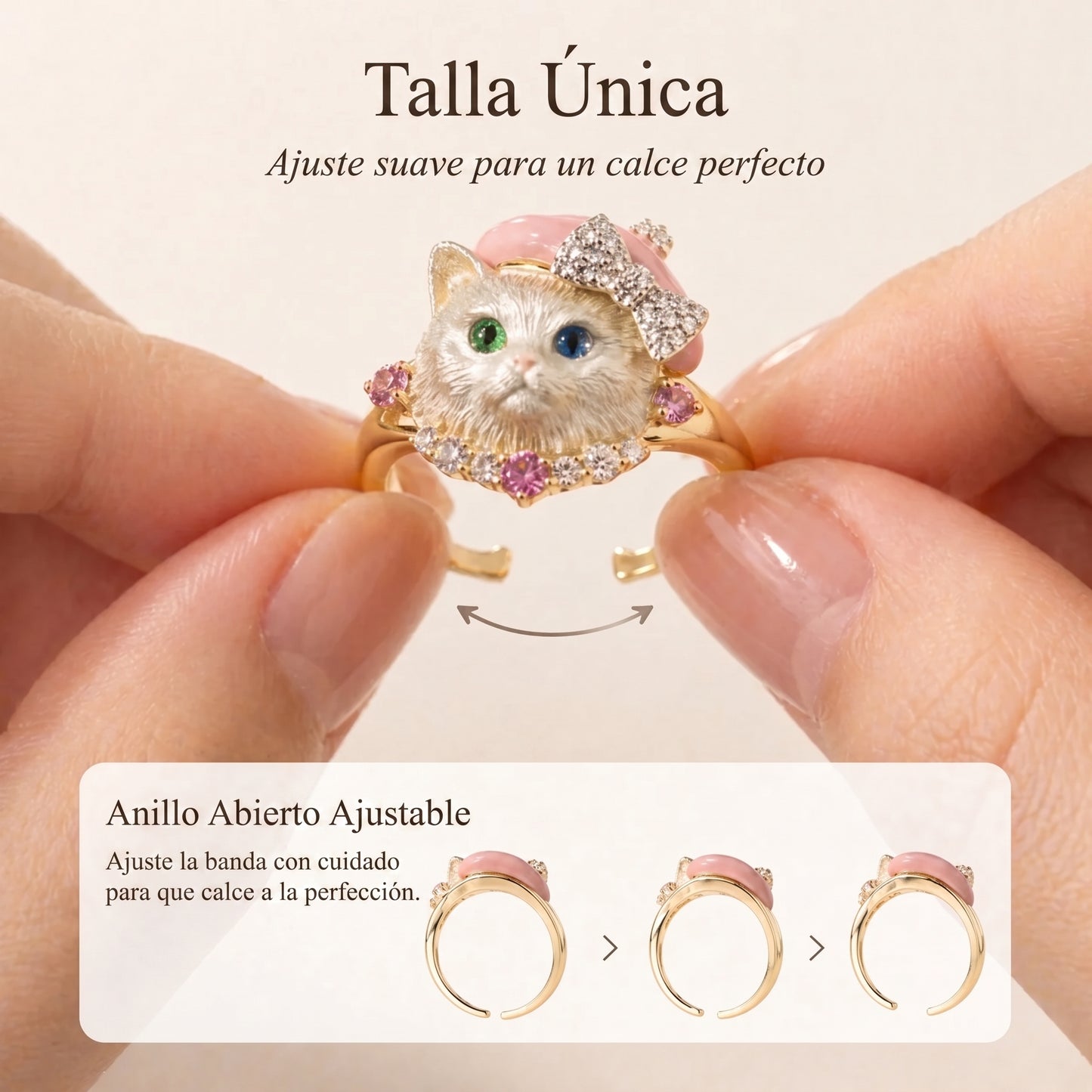 COLECCIÓN PET LOVE™ · Anillos Ajustables Perrito & Gatito · CoverGold + Circonias