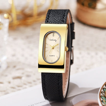 SET VELVET DYNASTY™ · Reloj Gold Rectangular + Gafas Ovaladas Gold · Mujer