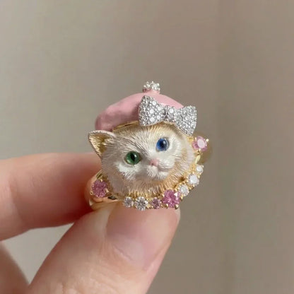 COLECCIÓN PET LOVE™ · Anillos Ajustables Perrito & Gatito · CoverGold + Circonias
