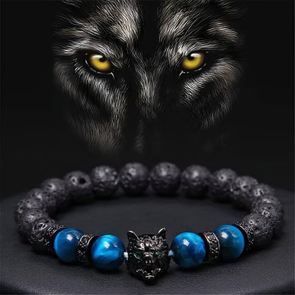 SET WOLF COMMAND™ · Pulsera Lobo Volcánica + Gafas Pantera Gold · Hombre