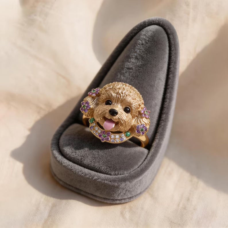 COLECCIÓN PET LOVE™ · Anillos Ajustables Perrito & Gatito · CoverGold + Circonias