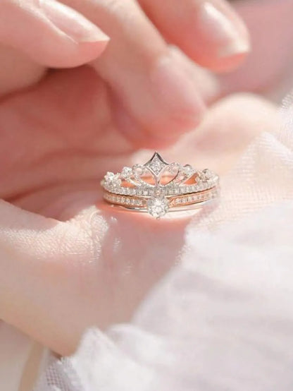 SET ROYAL CROWN™ · x2 Anillos Corona + Banda · Cristales · Ajustable · Mujer