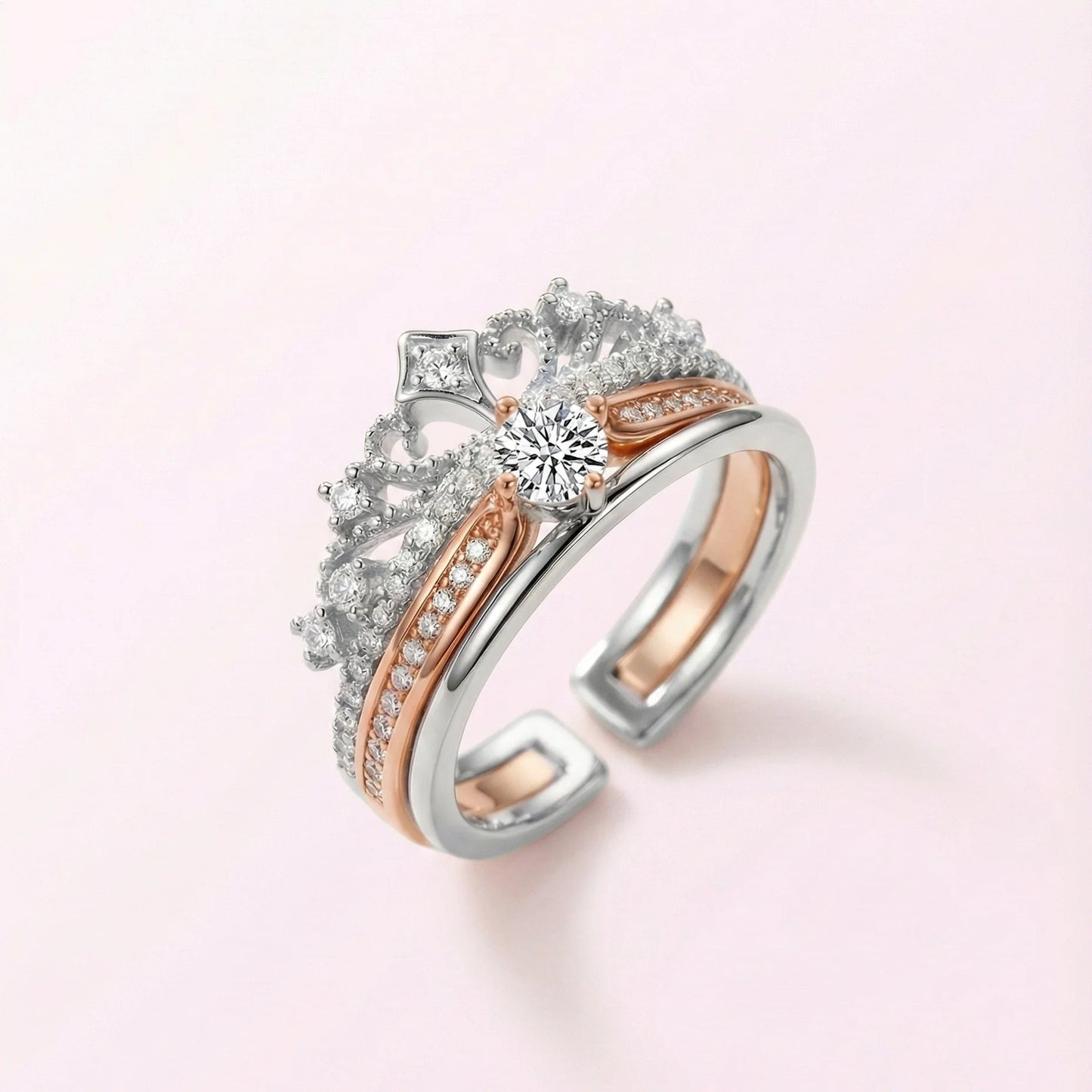 SET ROYAL CROWN™ · x2 Anillos Corona + Banda · Cristales · Ajustable · Mujer