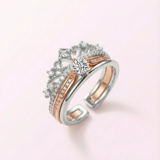 SET ROYAL CROWN™ · x2 Anillos Corona + Banda · Cristales · Ajustable · Mujer