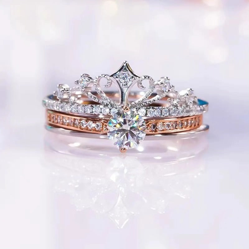 SET ROYAL CROWN™ · x2 Anillos Corona + Banda · Cristales · Ajustable · Mujer