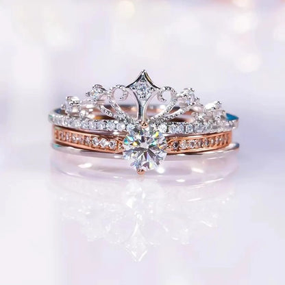 SET ROYAL CROWN™ · x2 Anillos Corona + Banda · Cristales · Ajustable · Mujer